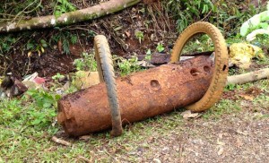 This bomb lay under sheets of tin and a pile of rubbish for years outside a small village shop.  The owner grabbed us when she recognized the first opportunity in years to get rid of the danger